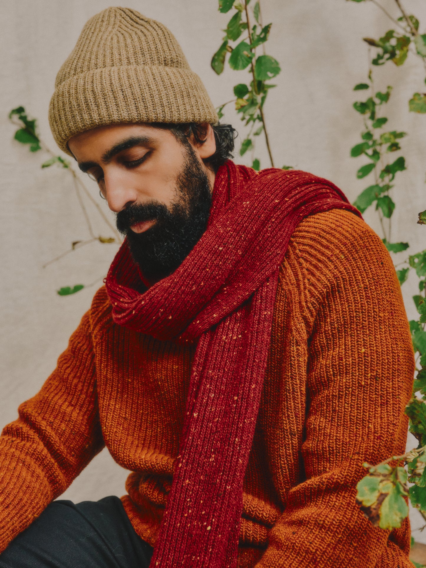 The Fishermans Donegal Merino Wool Rib Scarf in Brick Red