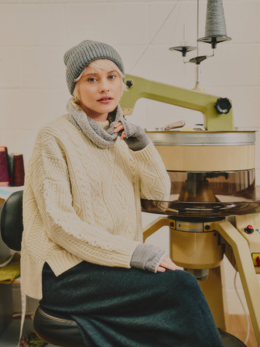 The Freyja British Wool Cable Sweater in Ecru