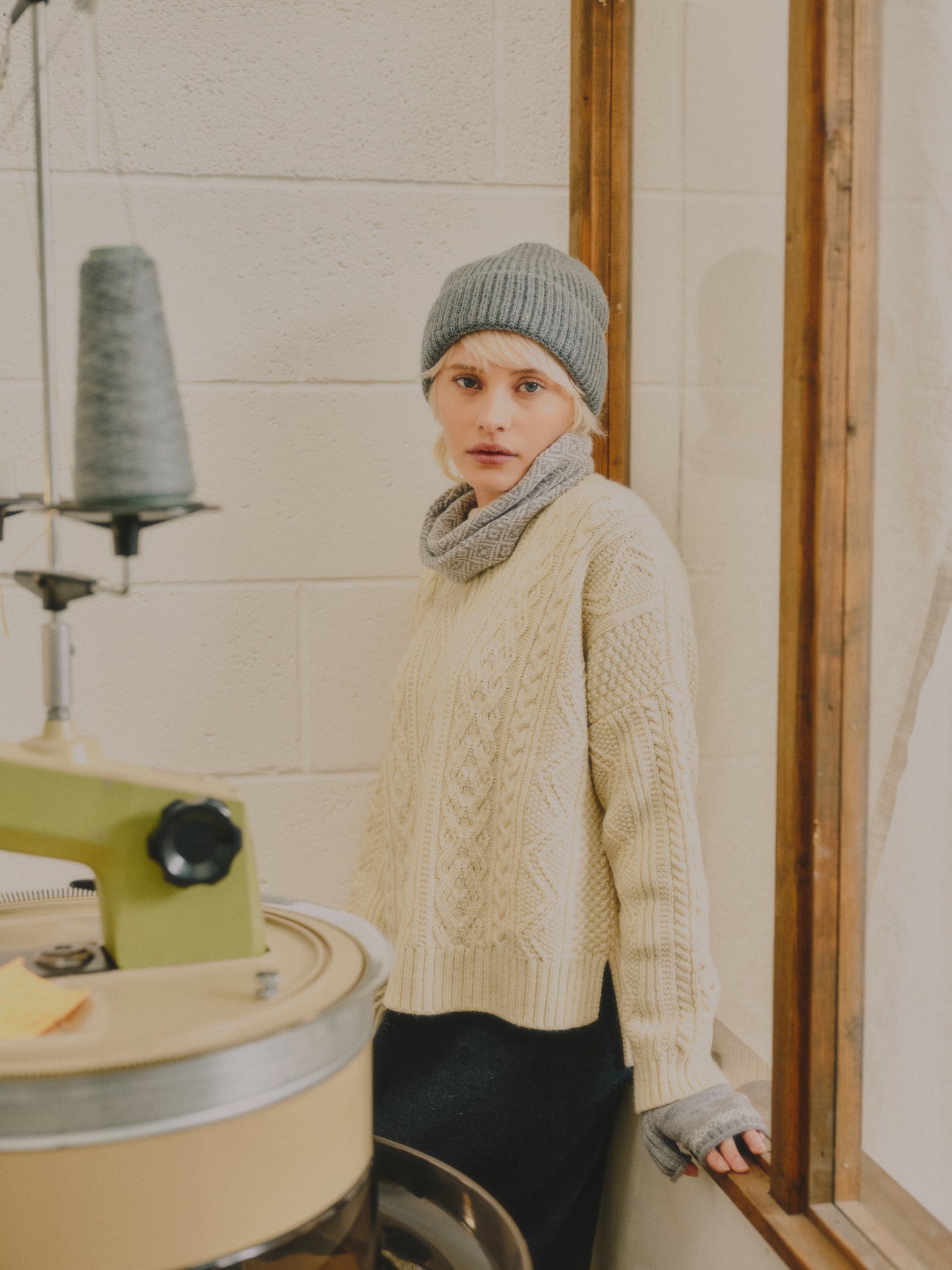 The Freyja British Wool Cable Sweater in Ecru