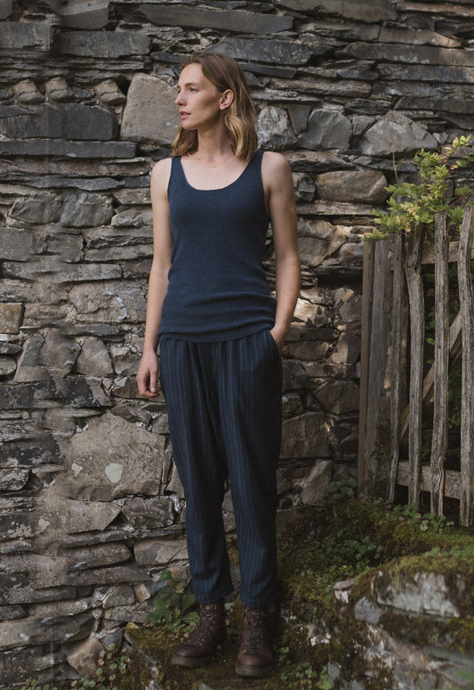 'Tricot de Peau' Fine Merino Camisole Top in Indigo Blue