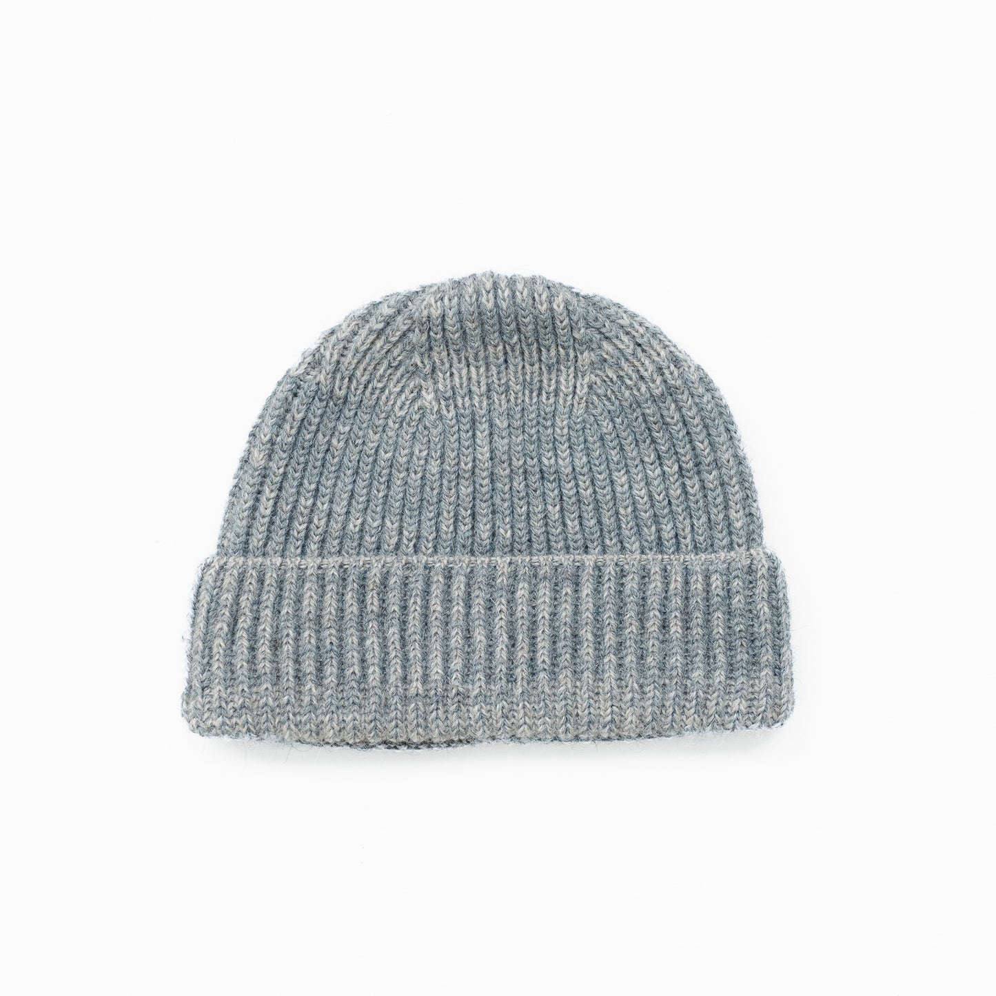 British Wool Beanie in Slate Blue and Ecru