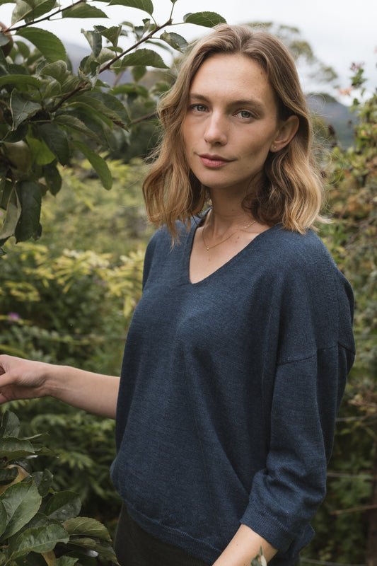 Eden V-neck Sweater in Indigo Blue