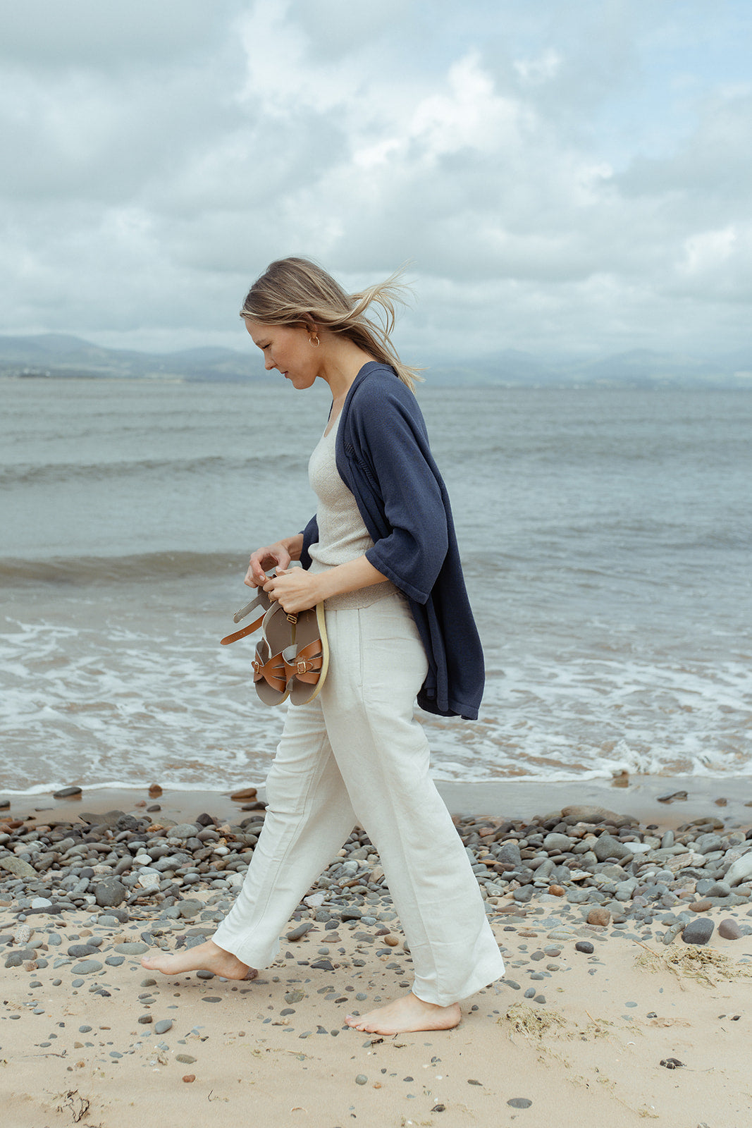 Beatrix Organic Cotton/Linen Kimono Cardigan in Soft Blue