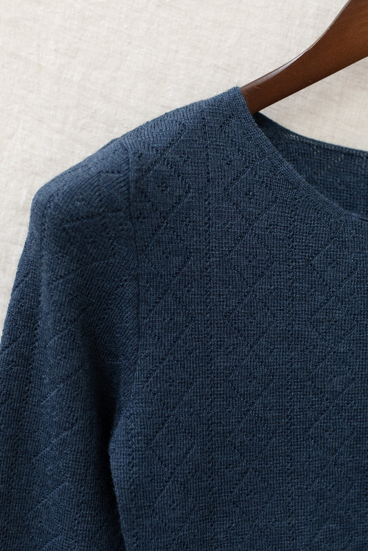 'Tricot de Peau' Fine Merino Wool Base Layer in Indigo Blue