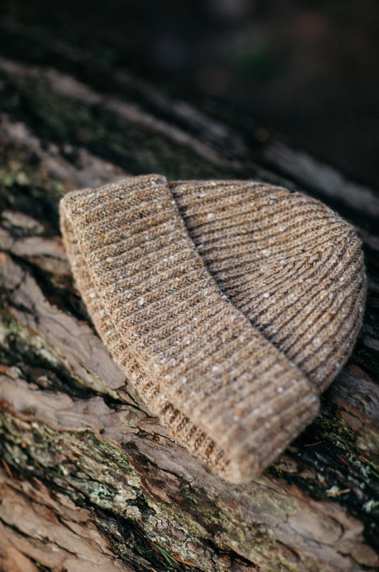 Donegal Merino Wool Beanie Hat in Biscuit