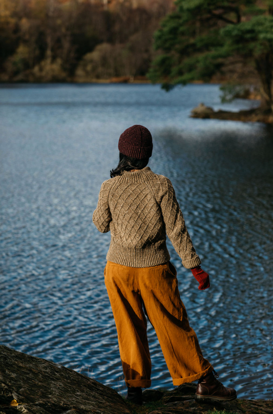 The Blisco Donegal Aran Sweater in Biscuit - Size Small