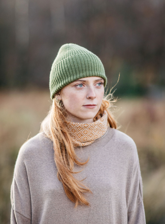 The Nora Lambswool Headwrap/Cowl in Copper/Linen