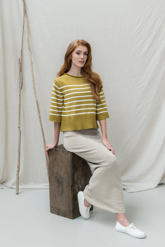 The Aira Fine Merino Ribbed Skirt in Light Oatmeal
