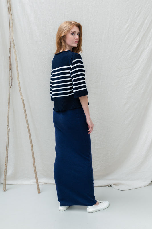 The Aira Fine Merino Ribbed Skirt in Deep Royal Blue
