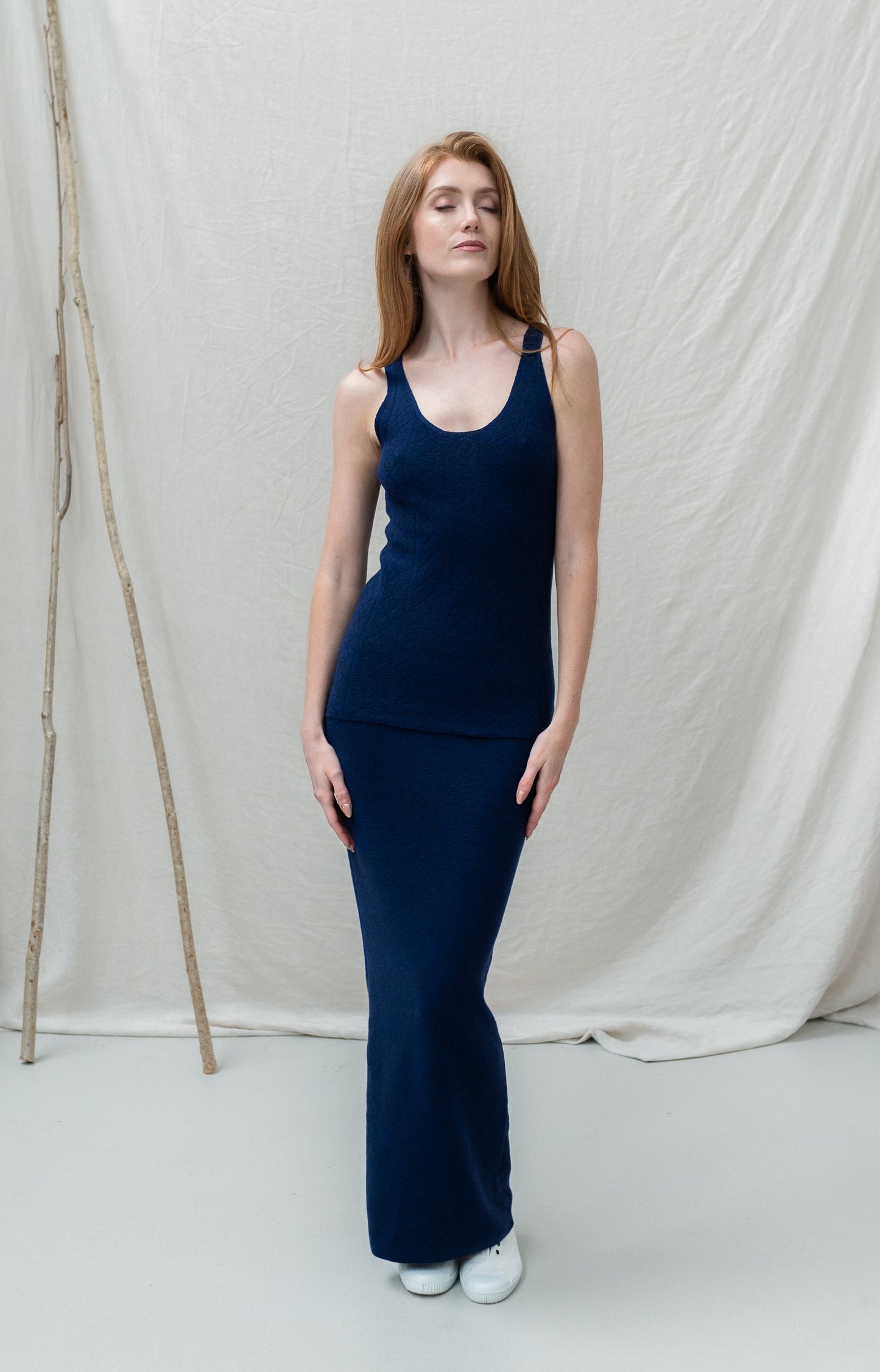 The Aira Fine Merino Ribbed Skirt in Deep Royal Blue Maxi