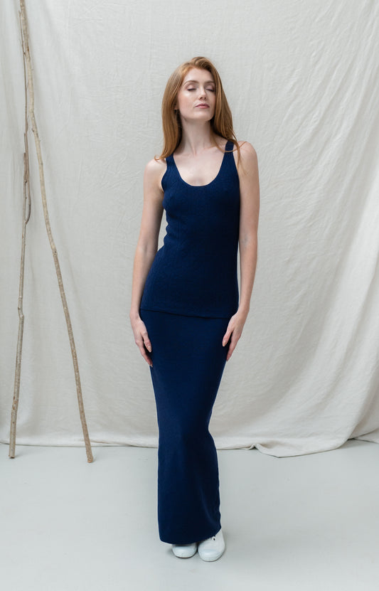 The Aira Fine Merino Ribbed Skirt in Deep Royal Blue