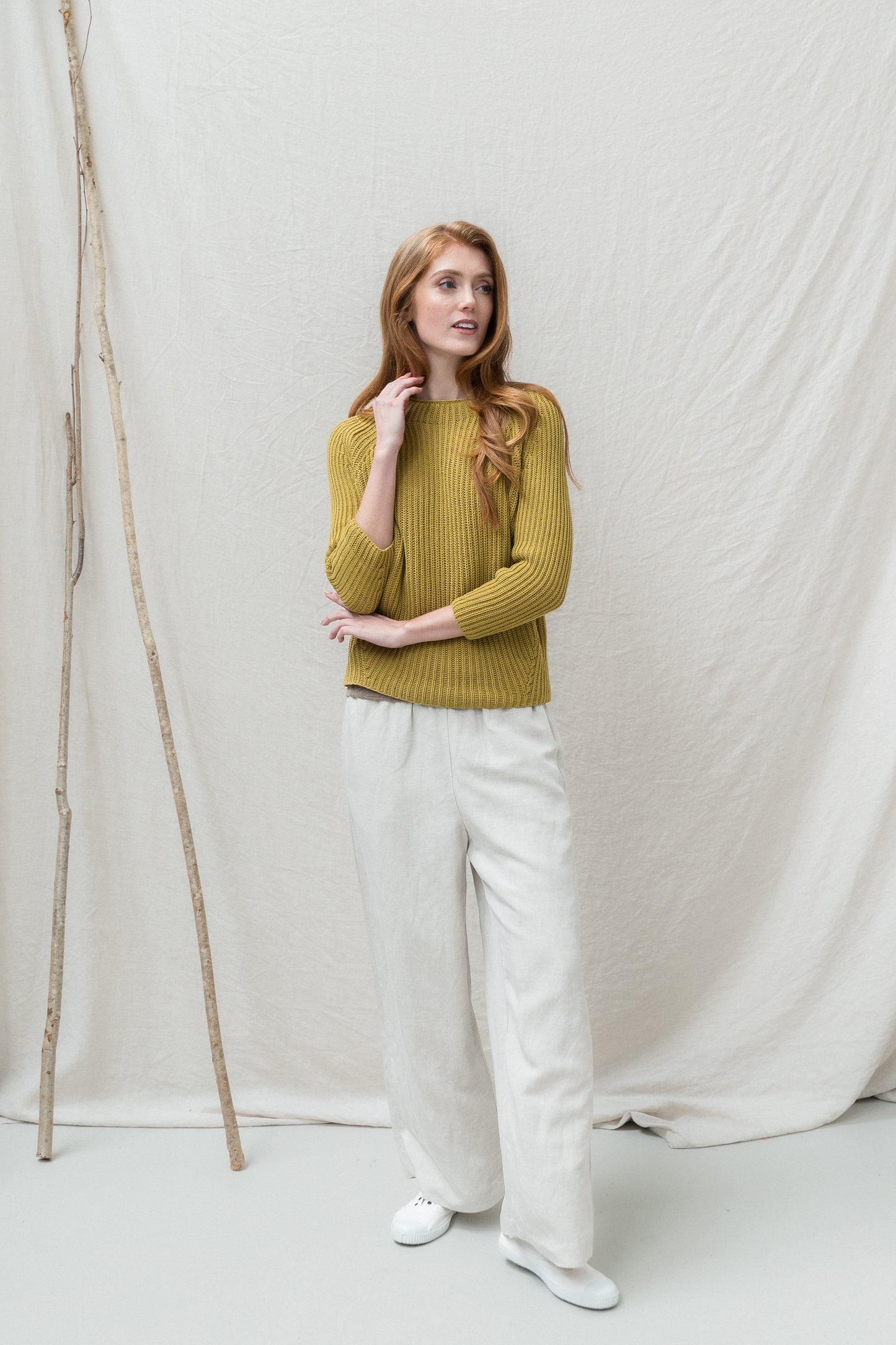 The Claife Organic Cotton Fisherman Rib Sweater in Old Gold Size - Small - Slight Second