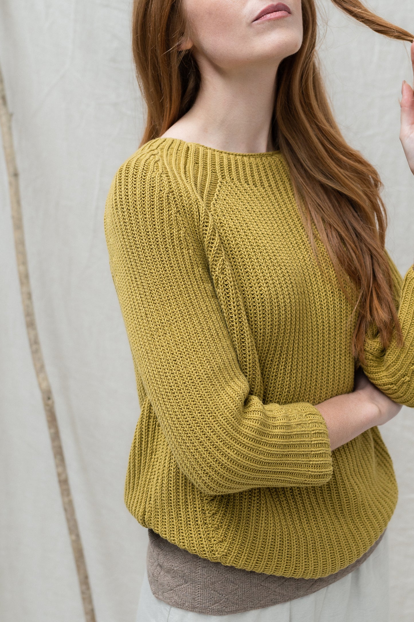 The Claife Organic Cotton Fisherman Rib Sweater in Old Gold Size - Small - Slight Second