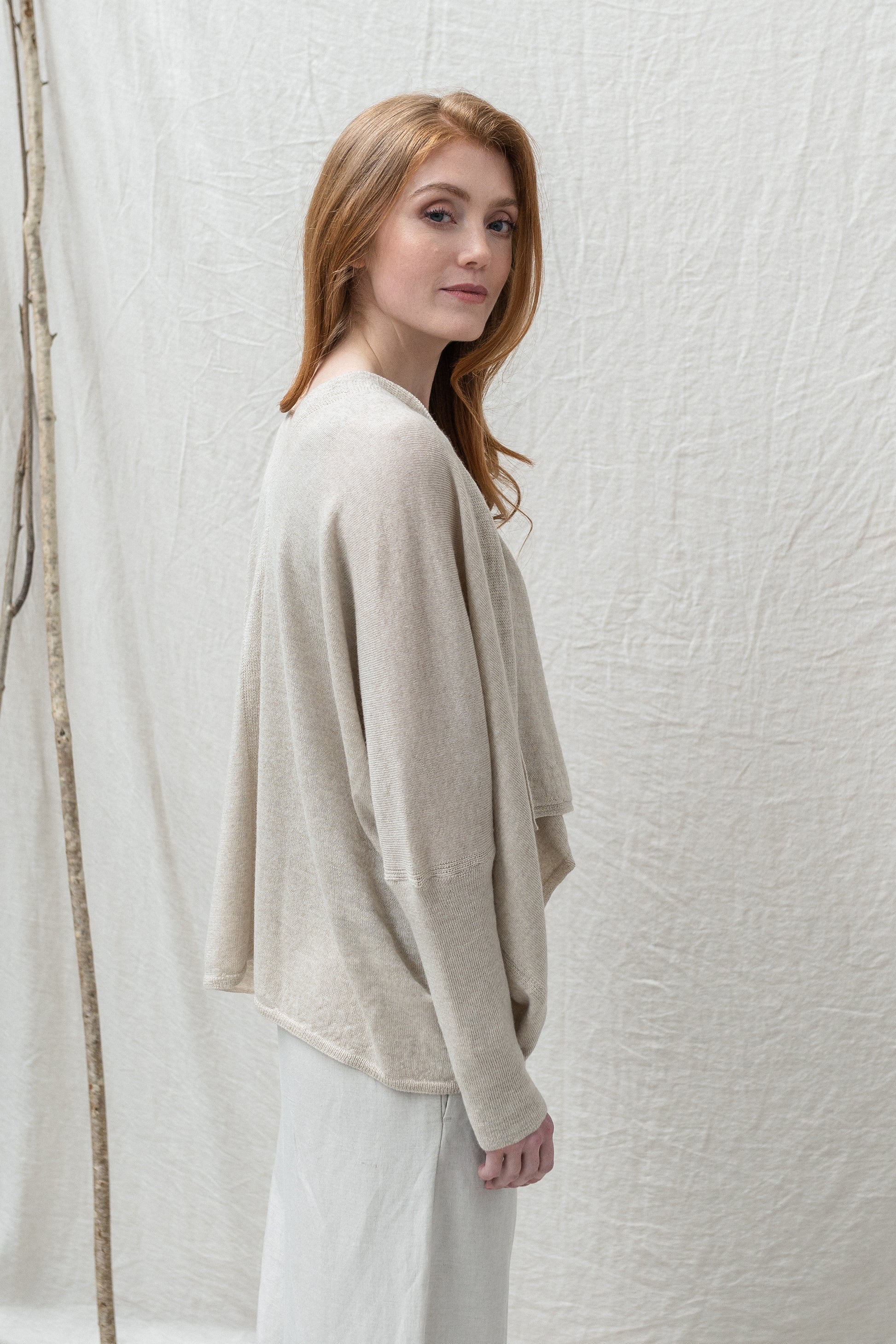 Eden Fine Merino Wrap Cardigan in Light Oatmeal - Main Image