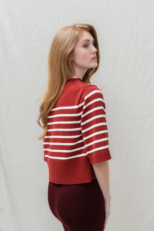 The Marinière Organic Cotton Sweater in Rich Red / Ecru