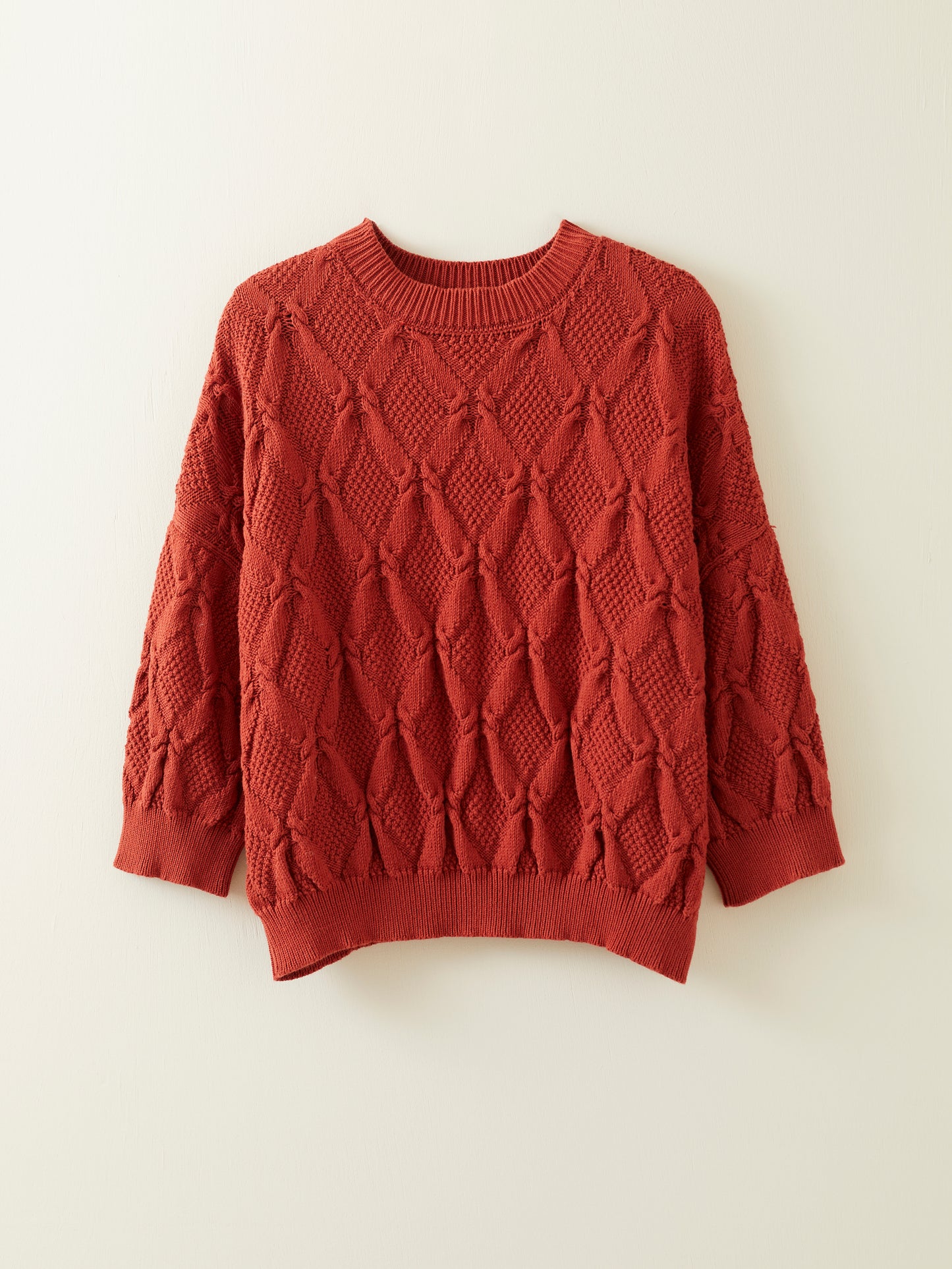 Organic Cotton Cable Sweater in Rich Red
