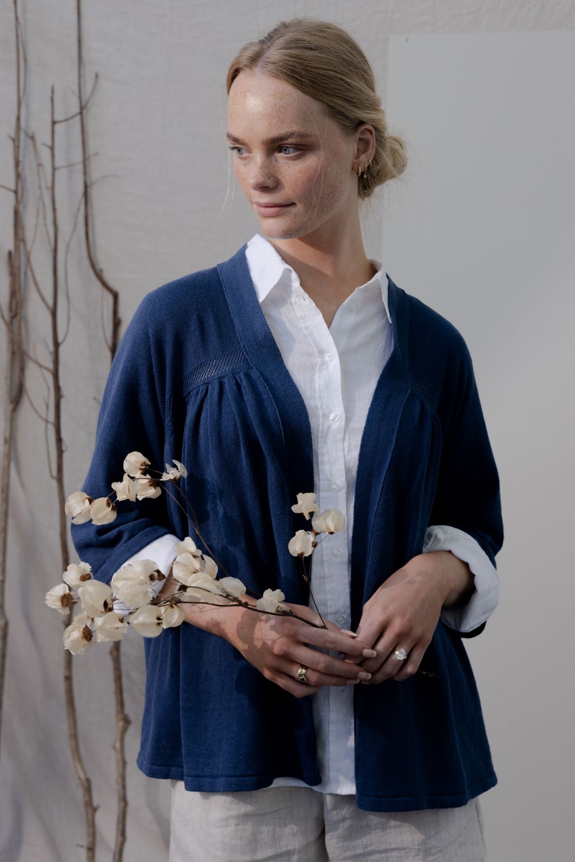 Beatrix Organic Cotton/Linen Kimono Cardigan in Soft Blue
