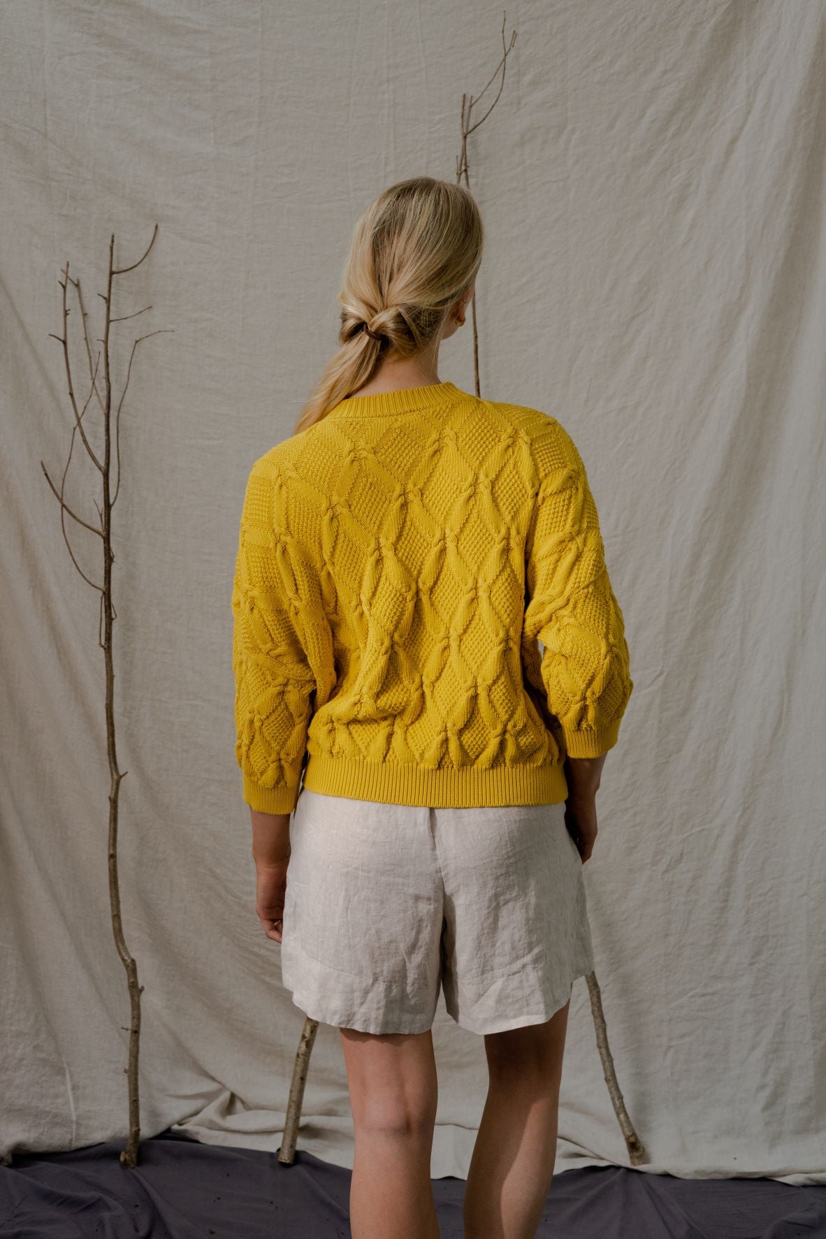 Organic Cotton Cable Sweater in Lemon - Size Medium