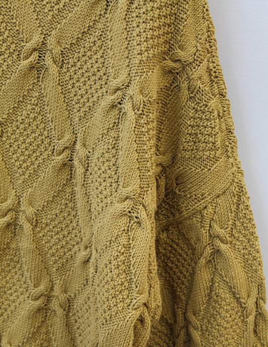 Organic Cotton Cable Sweater in Old Gold