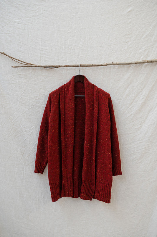 The Kent Donegal Merino Wool Cardigan in Brick Red