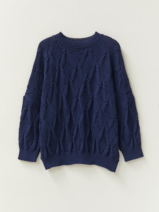 Organic Cotton Cable Sweater in French Navy